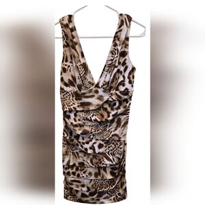 Leopard Print Womens  Layered In Front V Front Mini Dress Body Con